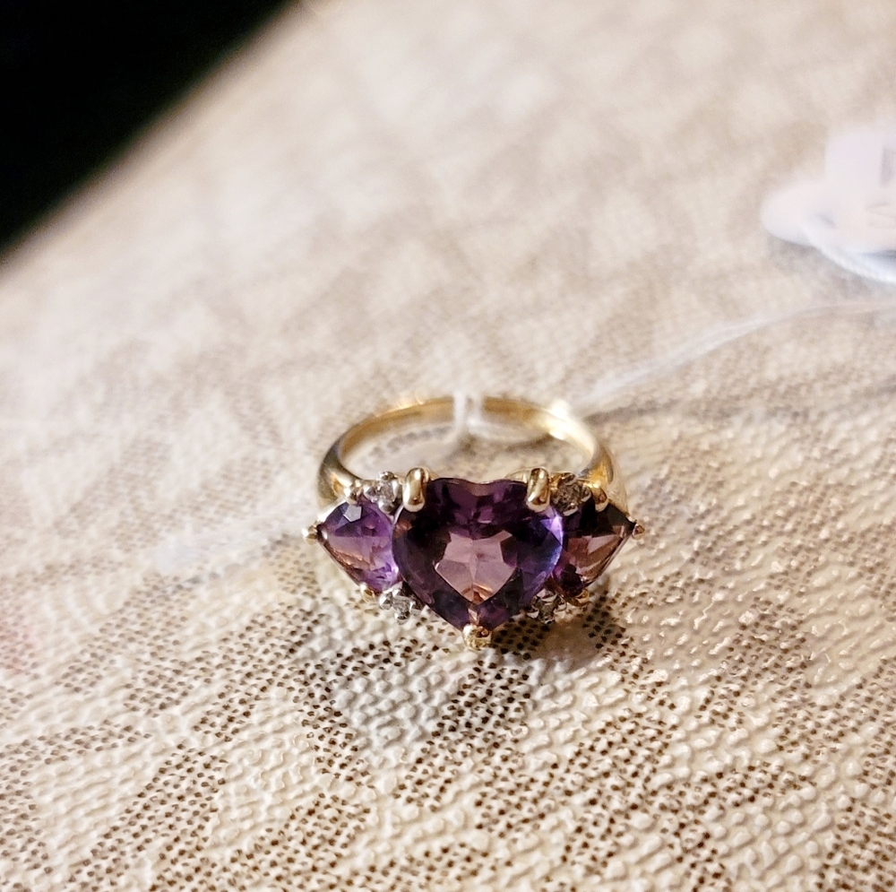 💜💖✨ Vintage 14K Gold Heart-Shaped Amethyst & Diamond Accent Ring - Size 6 ✨💖